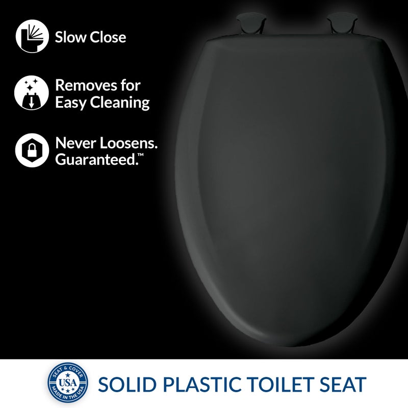 Bemis Classic Colors Slow Close Toilet Seat, Easy Clean Hinges and Durable Plastic Seat, Made in USA, Elongated, Black - Image 2